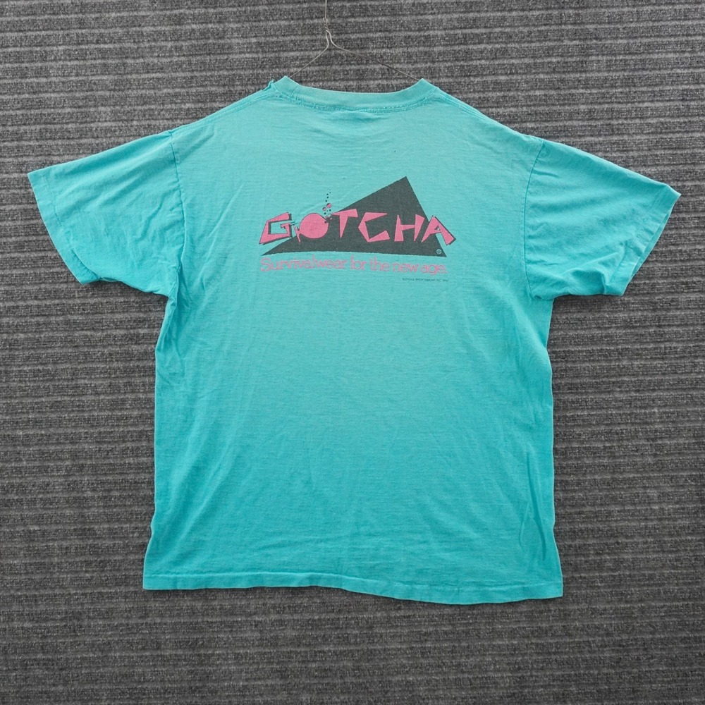 Vintage 90s Gotcha T-Shirt Mens XL Teal Survivalwear Surf Graphic